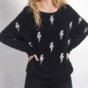 Wooden Ships Paola Buendia Lightning Bolt Sweater Black Silver Size M/L